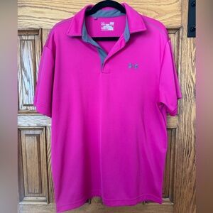Under Armour Men's Pink Polo Shirt with Gray Accents